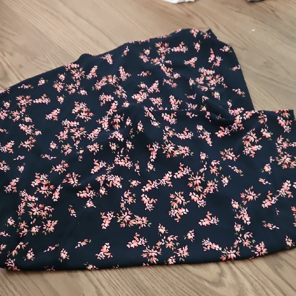 Time and Tru Black Maxi Skirt with Pink Floral Pattern